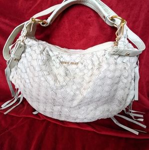Miu Miu white leather fringe bag